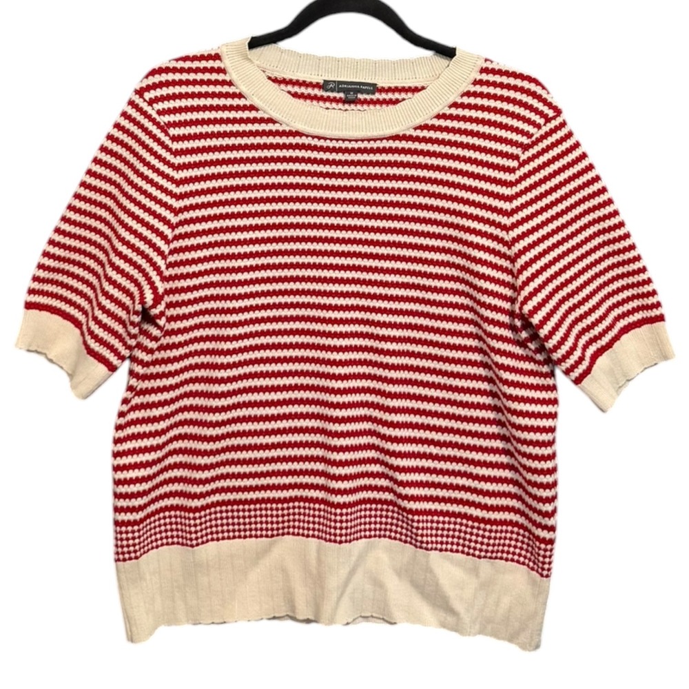 Adrianna Papell Textured Striped Knit Top French Girl Preppy Coquette Sz M